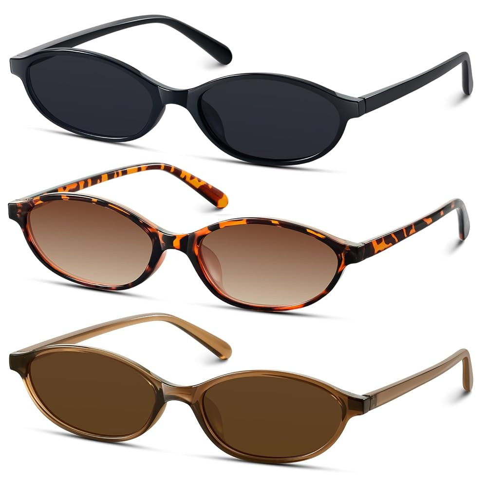 KUGUAOK Retro Oval Sunglasses for Women 90s Design Small Cat Eye Sun Glasses UV Protection Y2k Tr... | Amazon (US)