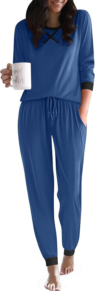 Ekouaer Pajamas For Women Comfy Long Sleeve Jogger Set Lounge Pjs Set With Pockets | Amazon (US)