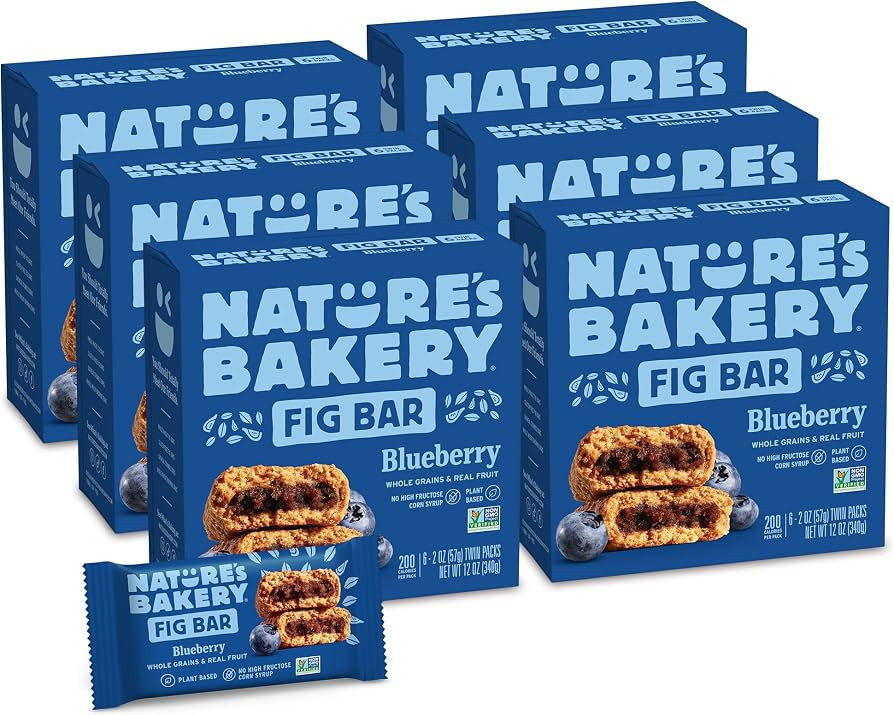 Nature\u2019s Bakery Whole Wheat Fig Bars, Blueberry, Real Fruit, Vegan, Non-GMO, Snack bar, 6 Co... | Amazon (US)