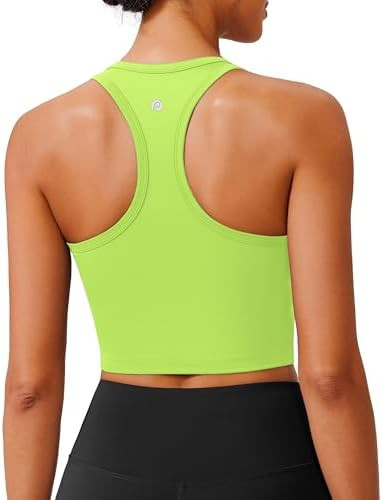 PINSPARK Racerback Crop Tank Tops for Women Longline Padded Sports Bra Scoop Neck Workout Yoga To... | Amazon (US)