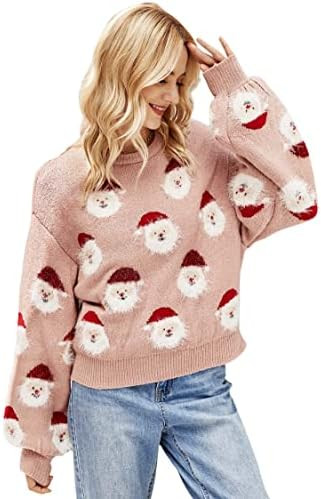 Lesmart Womens Ugly Christmas Sweater Funny Santa Funny Xmas Holiday Party Knitted Pullover | Amazon (US)