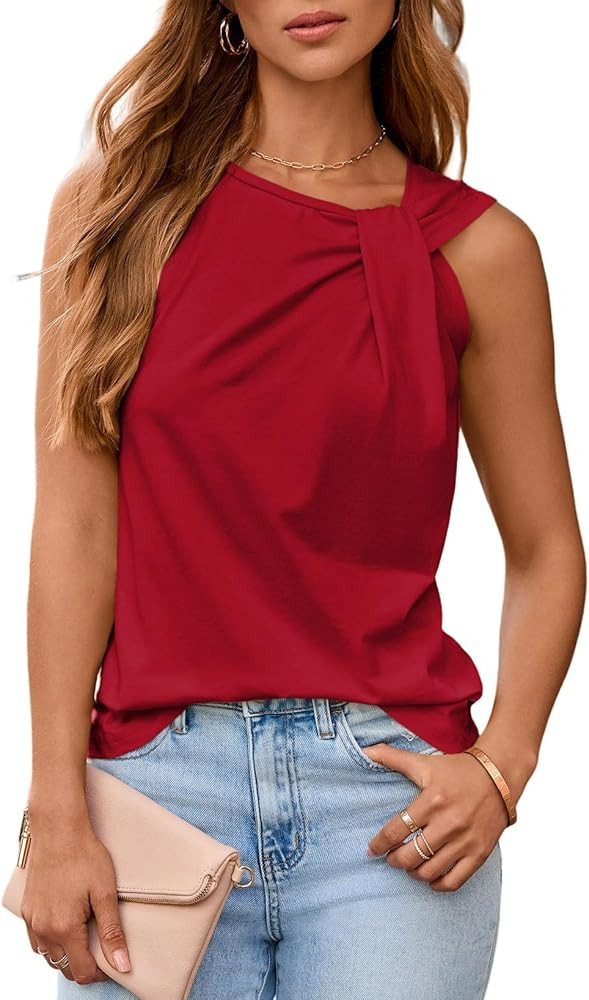 Dokotoo Womens Tank Tops Summer Sleeveless Twist Knot Top Cotton Blouse Basic Tees Shirts | Amazon (US)