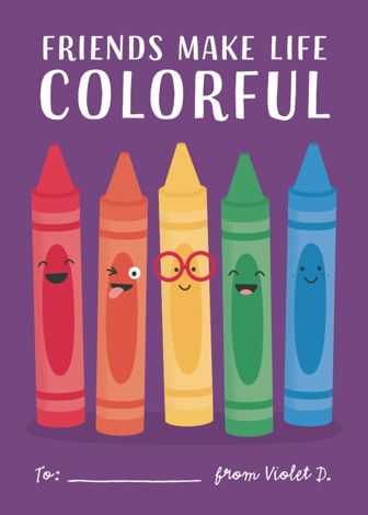 "Crayons" - Customizable Classroom Valentine's Cards in Purple by Kacey Kendrick Wagner. | Minted