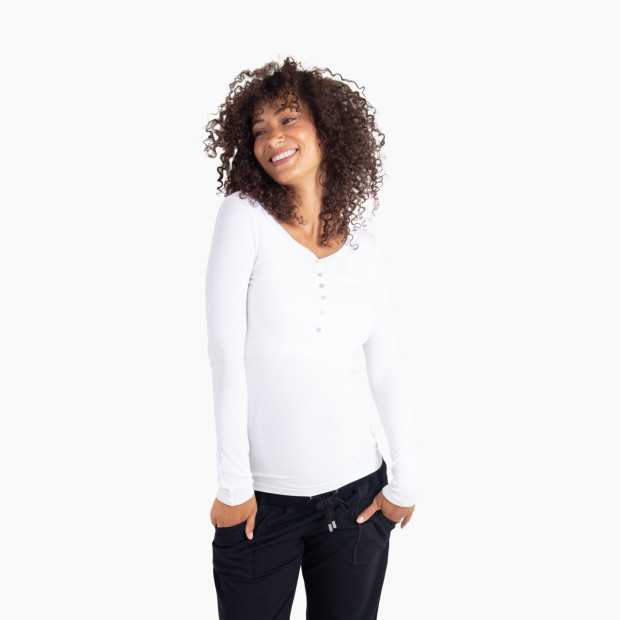 Ingrid and Isabel Long Sleeve Rib Henley in White Size Xs | Modal | Babylist