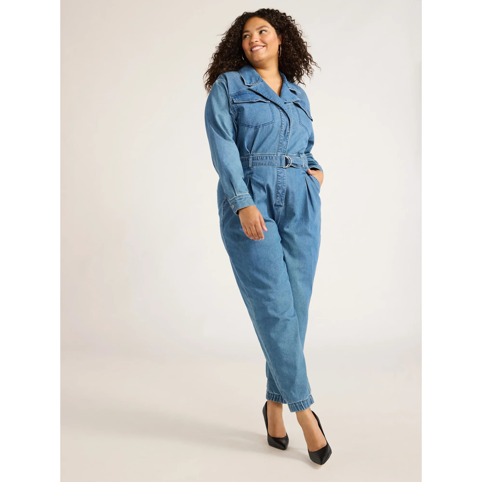 Sofia Jeans Women's and Women's Plus Size Utility Jumpsuit with Long Sleeves, 26" Inseam, Sizes X... | Walmart (US)
