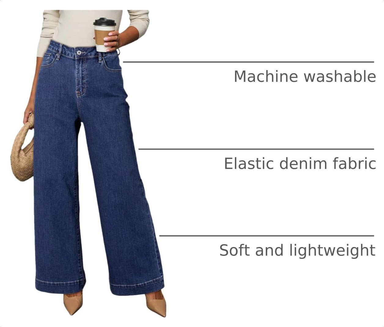 Dokotoo Women's Casual High Waisted Jeans Stretch Wide Leg Loose Denim Pant | Amazon (US)