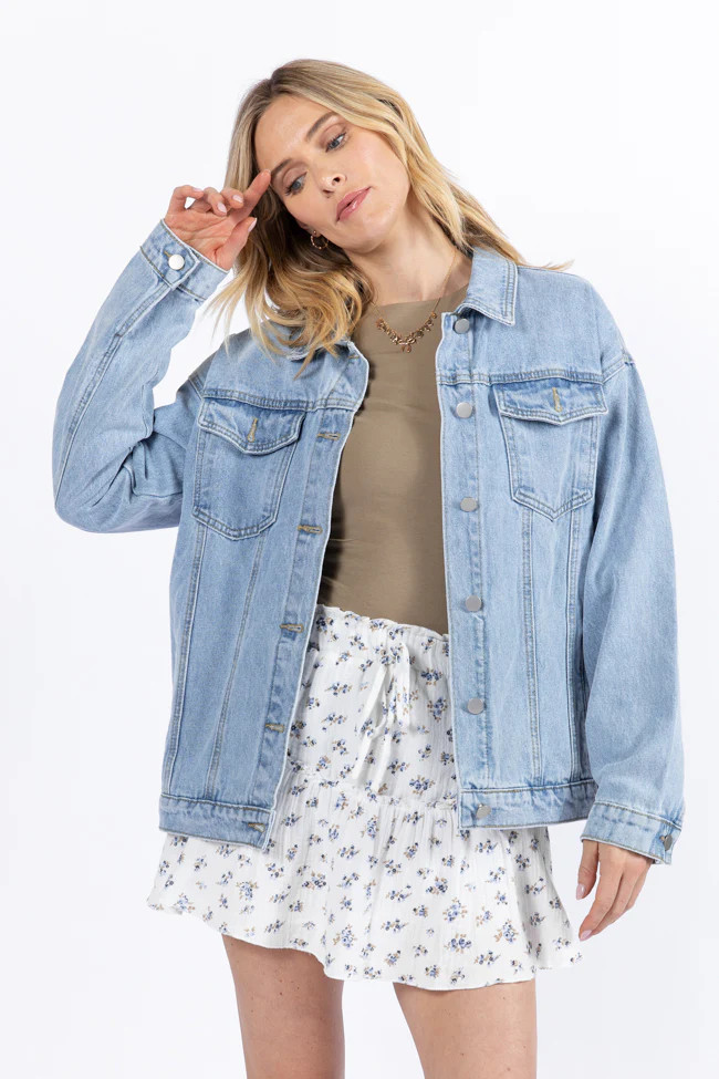 Let's Try It Light Wash Boyfriend Denim Jacket | Pink Lily