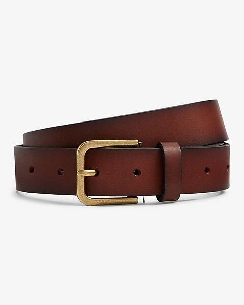 Brown Genuine Leather Burnished Prong Buckle Belt | Express