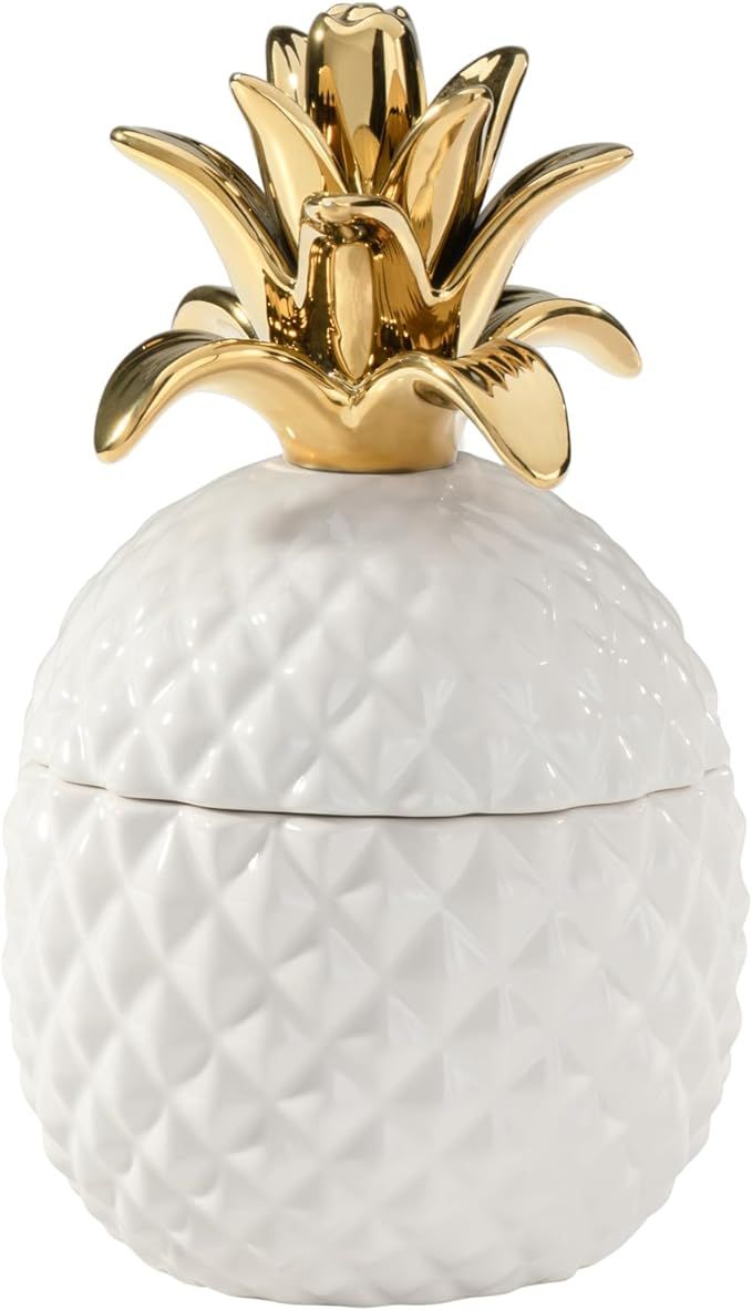 Torre & Tagus Pineapple Decor Container with Lid - White / Gold Ceramic Pineapple Decor Jar | Mod... | Amazon (US)