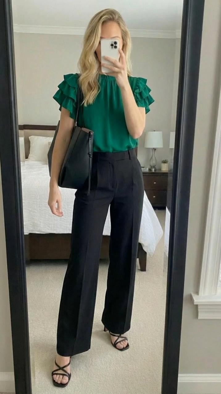 Workwear elegance! 💚🖤
This green blouse paired with black trousers is the perfect professional outfit! Love the pop of color from the green against classic black - it's polished and sophisticated!
What makes this outfit work:
✨ Green blouse adds personality
✨ Black trousers are timeless and flattering
✨ Beautiful color combination
✨ Professional but not boring
✨ Comfortable for all-day wear
The green is such a refreshing change from typical workwear neutrals! It's bold enough to make a statement but still completely office-appropriate. The black trousers keep it grounded and professional!
This outfit is perfect for:

Office days
Business meetings
Presentations
Client calls
Work events
Business professional environments

Can add a black blazer for more formal meetings, or wear it on its own when it's warmer! Style it with black pumps or loafers and minimal jewelry to keep the focus on the gorgeous green color!
The green and black combo is so chic and gives major boss energy!
Shop this workwear look by following me in the LTK app 🛍️
#LTKfinds #LTKstyletip #LTKunder100 #workwear #greenblouse #blacktrousers #businesscasual #officeoutfit #workoutfit #professionalstyle #businesswear #ootd #outfitinspo #LTKworkwear #businessprofessional #chicstyle #polishedstyle #careerwoman #officestyle #sophisticatedstyle #colorfulworkwear 

 #LTKSpringSale 

#LTKdayinmylife #LTKfitnessgoals