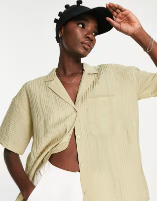 Topshop oversized lightweight resort shirt in olive | ASOS (Global)