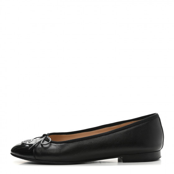 CHANEL Lambskin Patent Cap Toe Ballerina Flats 38 Black | FASHIONPHILE | Fashionphile