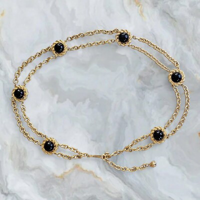 Vintage Gold Tone Medallions With Glossy Black Centers Double Chain Belt 37¾" | eBay US