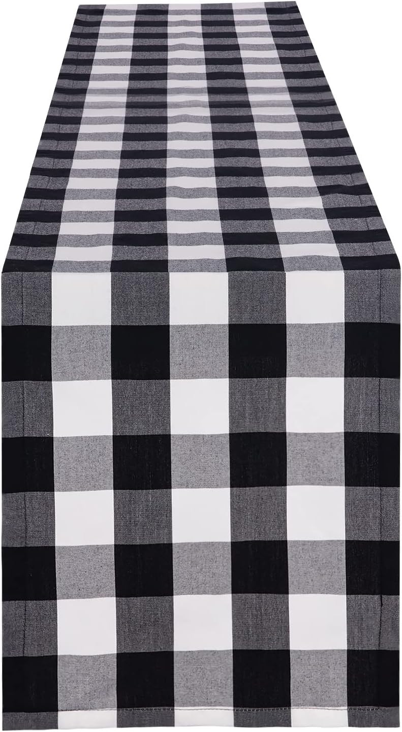 Jubatus 14 x 72 Inches Buffalo Check Table Runner Cotton-Polyester Blended Black and White Plaid ... | Amazon (CA)