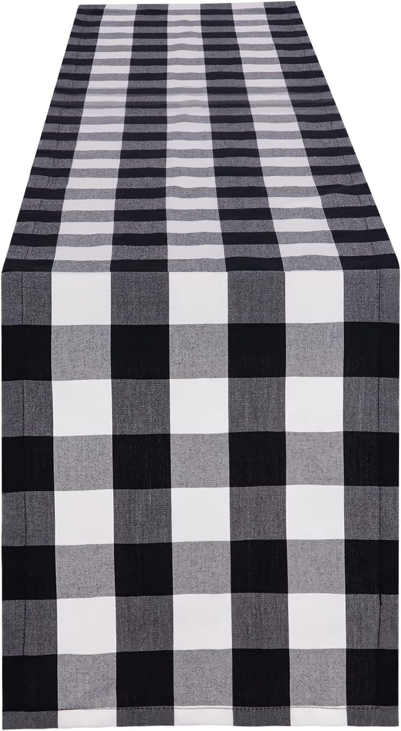 Jubatus 14 x 72 Inches Buffalo Check Table Runner Cotton-Polyester Blended Black and White Plaid ... | Amazon (CA)