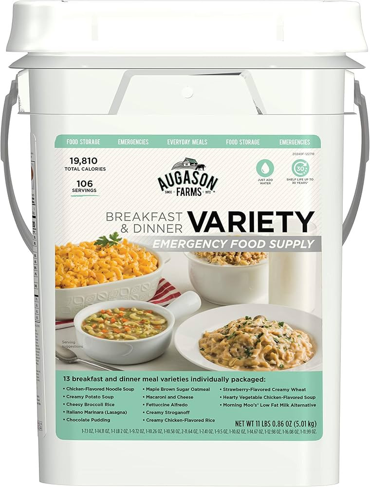 Augason Farms Breakfast and Dinner Variety Pail Emergency Food Supply Everyday Meals 4 Gallon Pai... | Amazon (US)