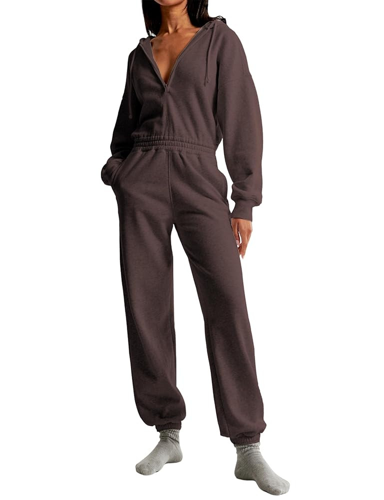 Jumpsuits for Women Casual Hoodie Long Sleeve Zip Up Sweatshirts Loose Jogger Sweatpants One Piec... | Amazon (US)