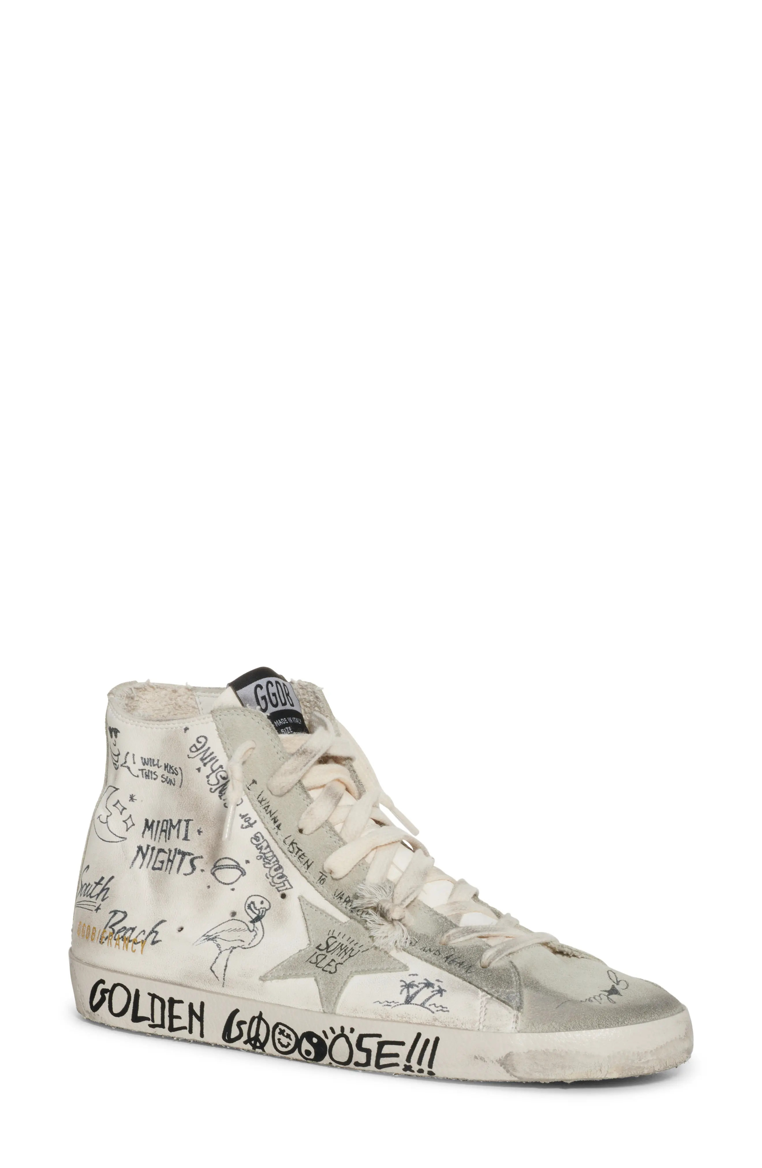 Golden Goose Francy High Top Sneaker in White/Ice/Black at Nordstrom, Size 6Us | Nordstrom