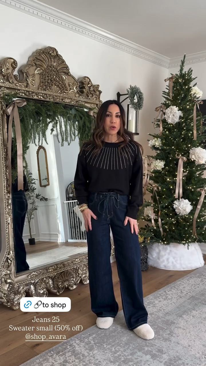 Jeans 25. Brighton jeans I cut. Sweaters small. Denim jacket small. Floral jacket XS. Leggings small. Shoes TTS. Jewelry code HOUSEOFLEO30. 

Sweatpants jeans, holiday outfit, holiday sweater

#LTKFindsUnder100 #LTKHoliday #LTKFindsUnder50