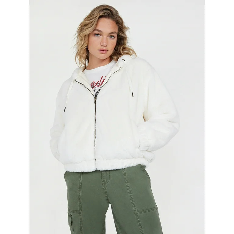 Time and Tru Women's Faux Fur Zip Up Hoodie, Sizes XS-3X - Walmart.com | Walmart (US)