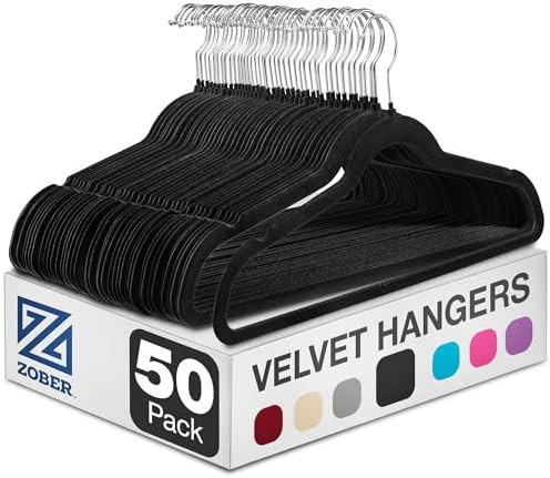 ZOBER Black Velvet Hangers 50 Pack - Clothes Hangers, Coat Hanger for Pants & Dress Clothes - Non... | Amazon (US)
