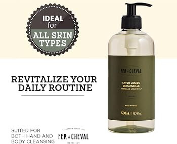 Fer a Cheval Marseille Liquid Soap, Verbena, 500 ml / 16.9 fl oz \u2013 Gentle French Hand and Bo... | Amazon (US)