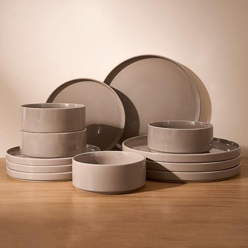 Famiware Nebula Plates and Bowls Set, 12 Pieces Dinnerware Sets, Dishes Set for 4, Cinnamon Brown | Amazon (US)