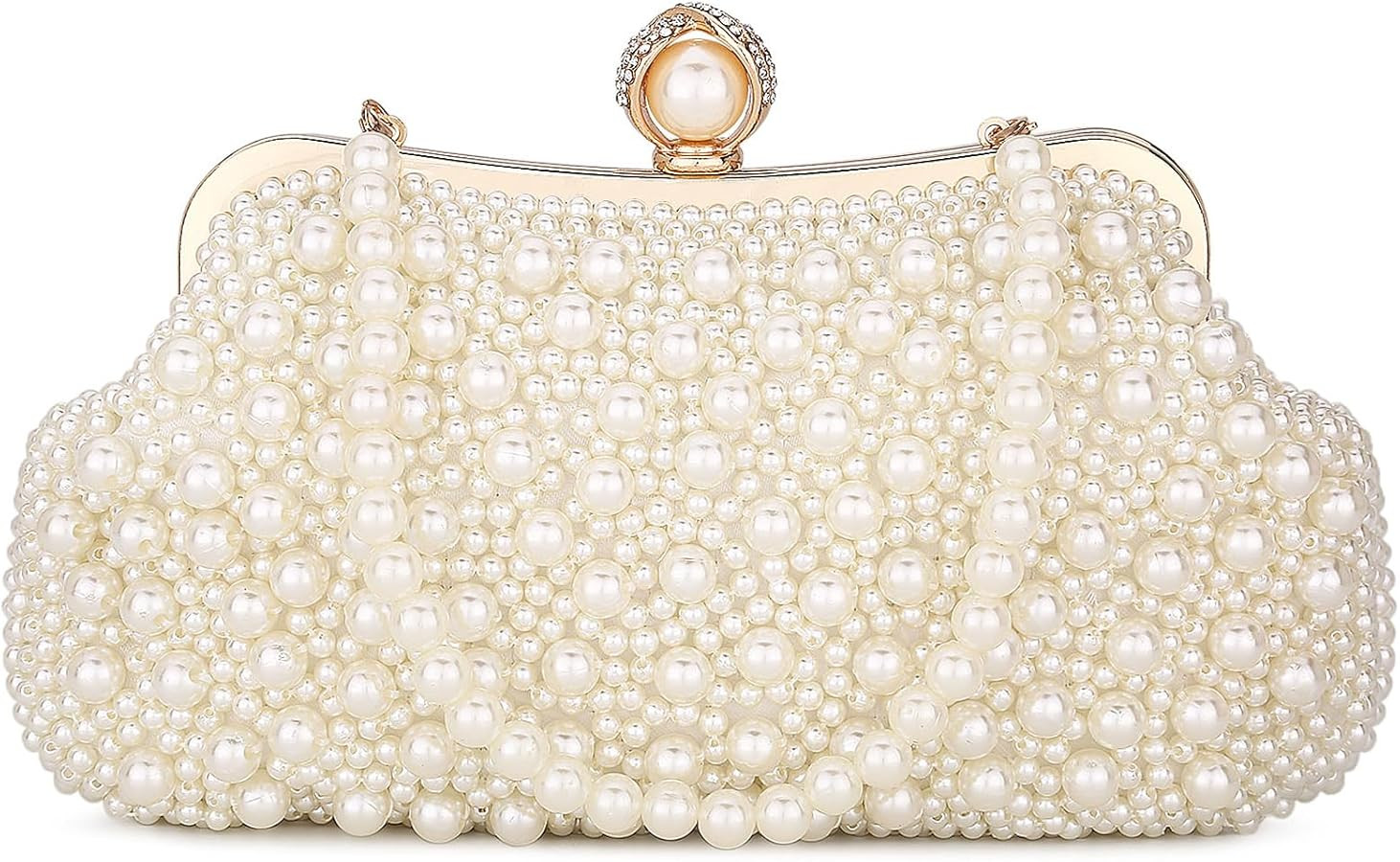 UBORSE Women Pearl Clutch Bag Noble Crystal Beaded Evening Bag Wedding Clutch with Pearl Chain | Amazon (US)