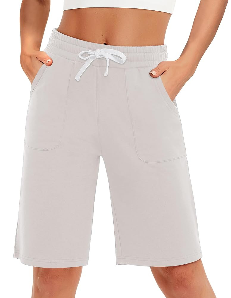 SPECIALMAGIC Cotton Sweat Shorts with Pockets for Women 10" Athletic Lounge Sports Workout Bermud... | Amazon (US)