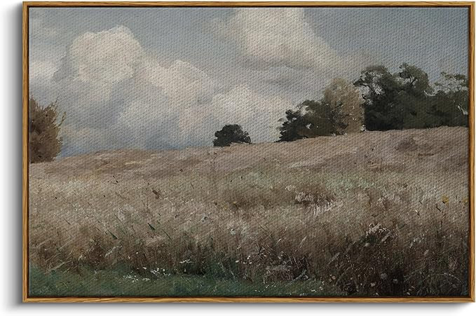 InSimSea Framed Canvas Wall Art Vintage Decor, Farmhouse Scenery Vast Field Grassland Paintings, ... | Amazon (US)