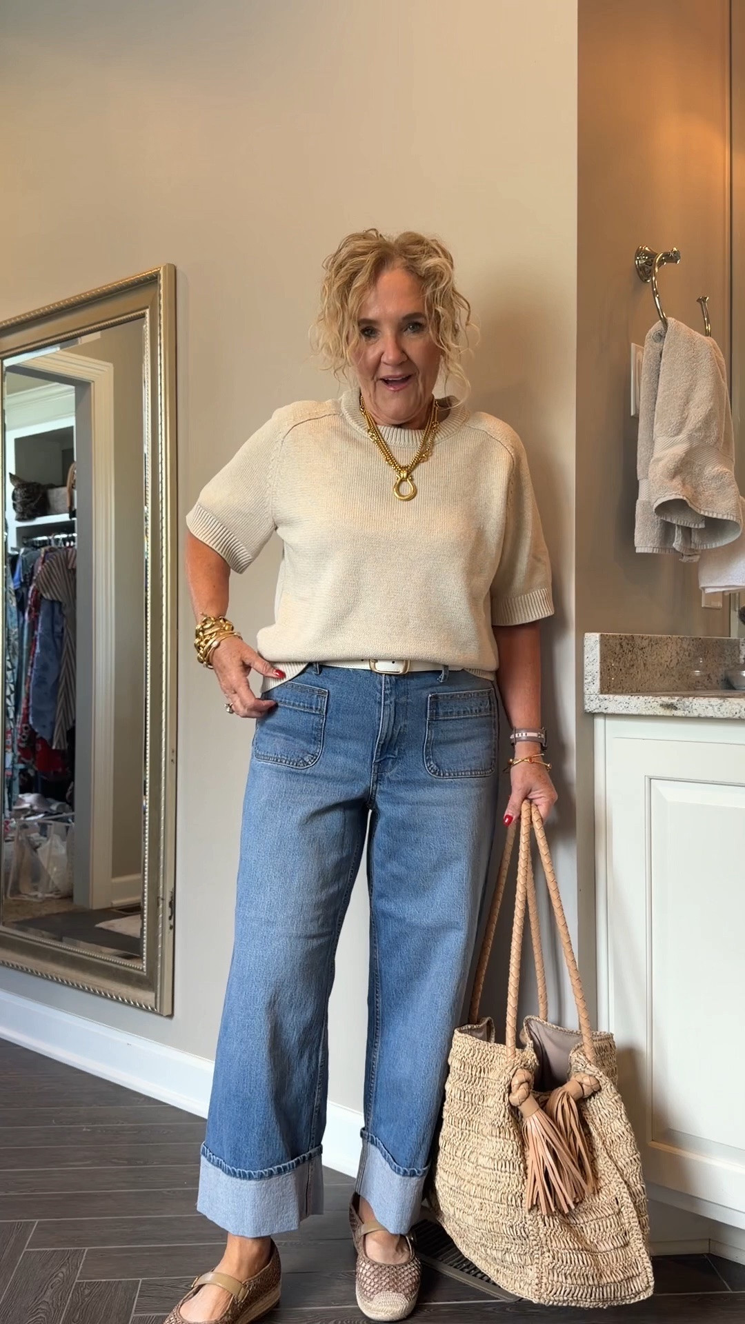 New quince cotton sweater this is the speckled beige in large
The jeans are from Walmart and they’re almost sold out. I found several other options for you to try.

#LTKSaleAlert #LTKOver40 #LTKPetite