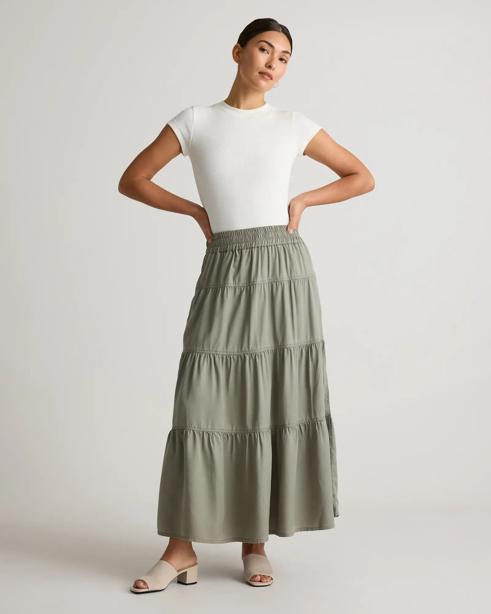 Vintage Wash Tencel Tiered Maxi Skirt | Quince