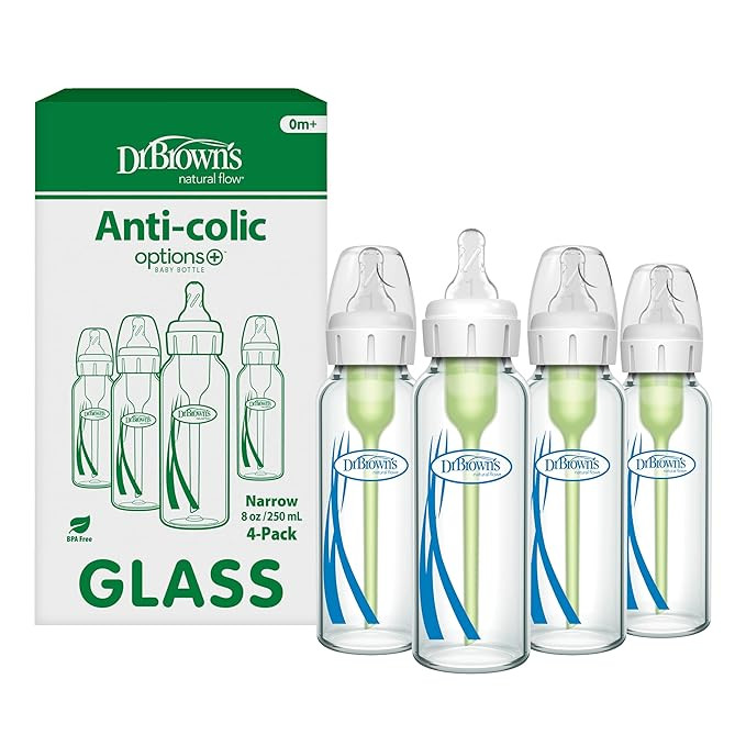 Dr. Brown's Anti-Colic Options+ Narrow Glass Baby Bottle with Level 1 Slow Flow Nipple, BPA-Free,... | Amazon (US)