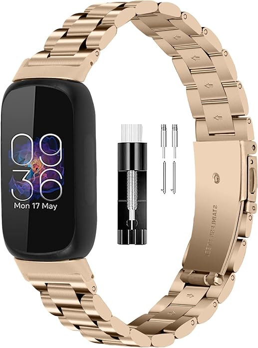 FitTurn Bands Compatible with Fitbit inspire 3 Metal Stainless Steel Watch Band Replacement Class... | Amazon (US)