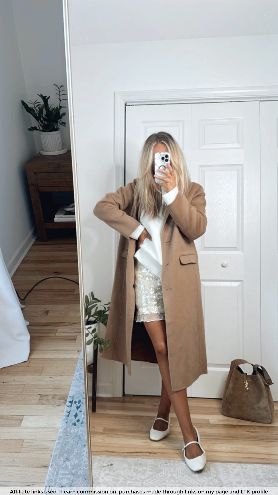 Casual holiday party outfit 

Cream sequin skirt mini
Cream sweater oversized
Camel coat 

#LTKHoliday