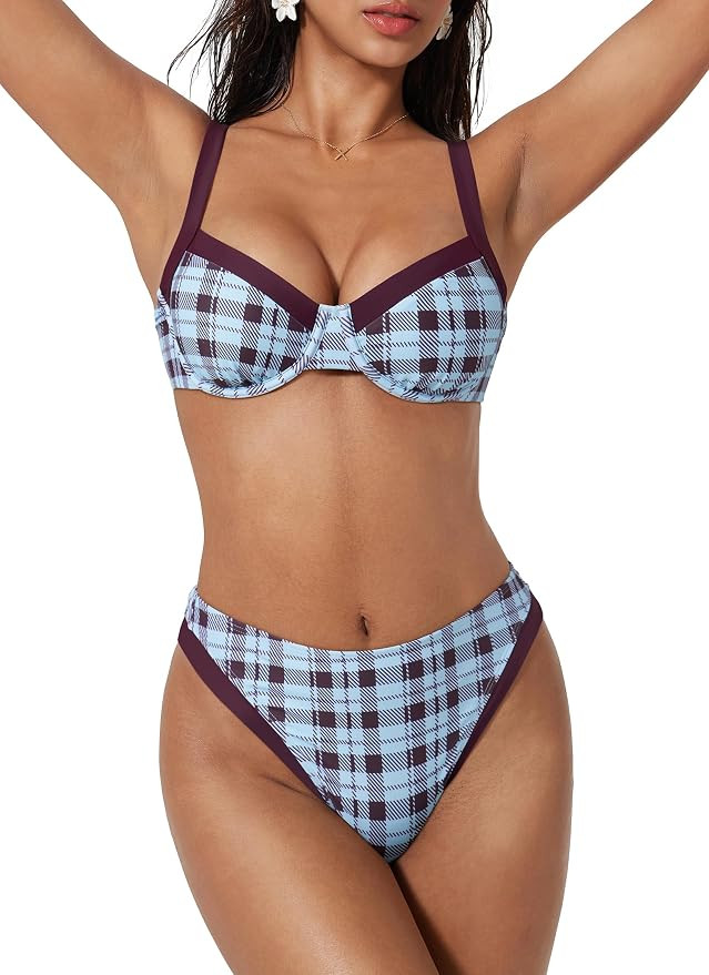 SUUKSESS Women Color Block Underwire Bikini Sets High Waisted Bathing Suit | Amazon (US)