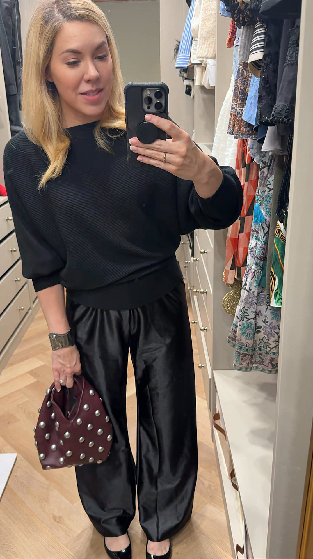 Holiday outfit
Christmas party outfit
Black shiny pants 
Stuffed bag
Tiffany bone cuff
Amazon dupe 
#ltkitbag
#ltkshoecrush
#ltkover40
#ltkparties


#LTKSeasonal #LTKHoliday #LTKFindsUnder50