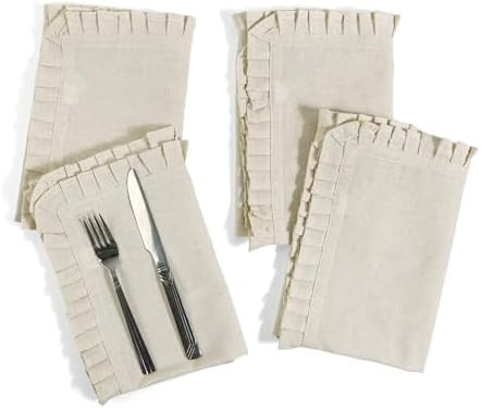 FINGERCRAFT Ruffle Cloth Napkins Set of 4 Natural Cotton Linen Dinner Napkins Cloth Soft Washable... | Amazon (US)