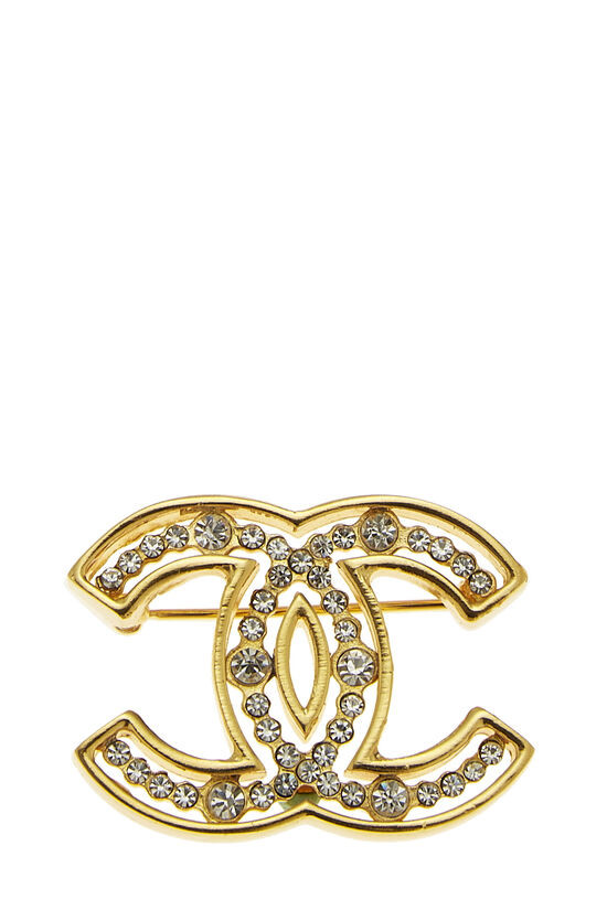 Shop Chanel Gold & Crystal CC Pin Small | WGACA | What Goes Around Comes Around
