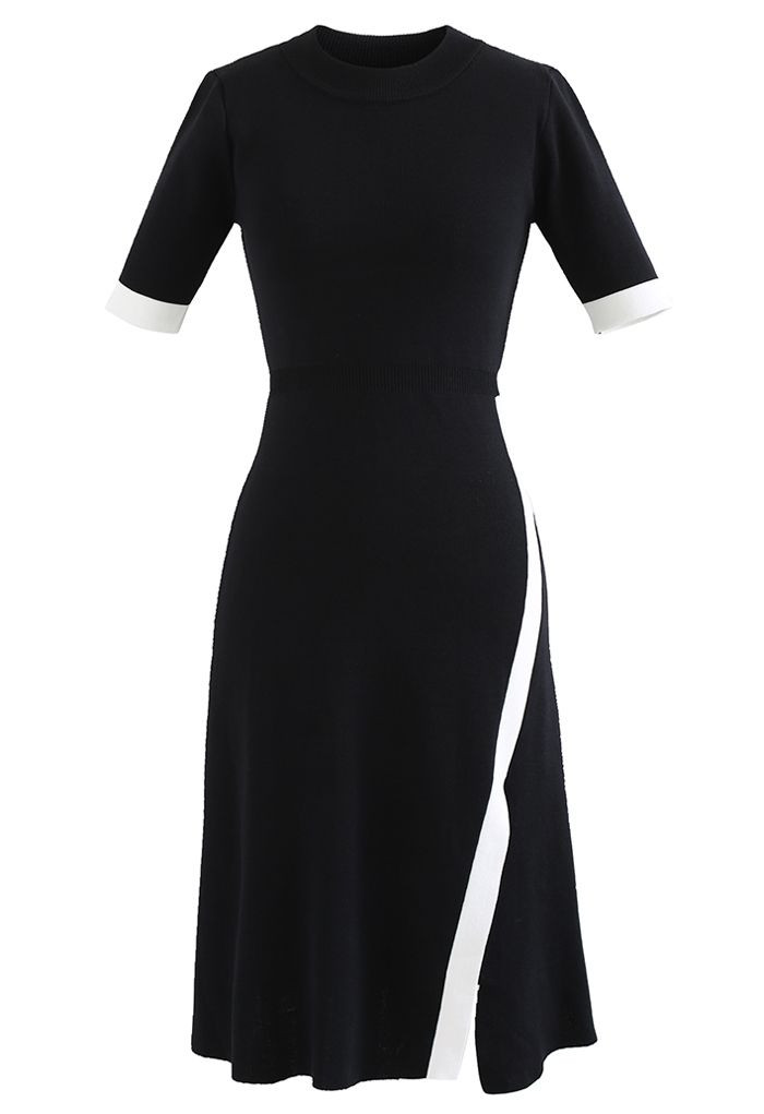 Contrast Line Split Hem Knit Midi Dress | Chicwish