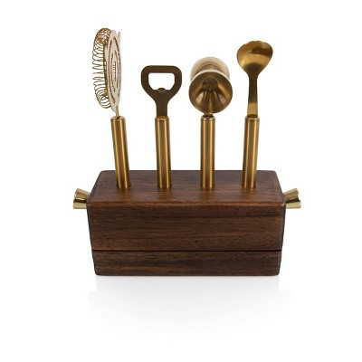 6pc Stainless Steel Sidecar Bar Tool Set - Picnic Time: Barware Set with Storage Case, Brass Plated Finish | Target