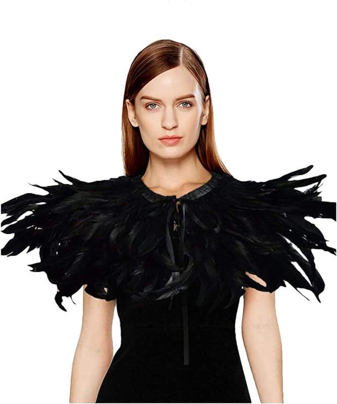 L'VOW Women' Natural Feather Shrug Cape Shawls Lace Collares for Halloween Cosplay | Amazon (US)