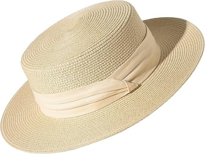Lanzom Sun Hats for Women Wide Brim Straw Boater Hat Foldable Packable Beach Hat for Summer Fit S... | Amazon (US)