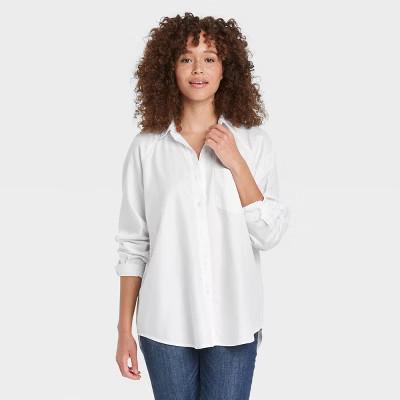 Women's Raglan Long Sleeve Button-Down Shirt - Universal Thread™ White M | Target