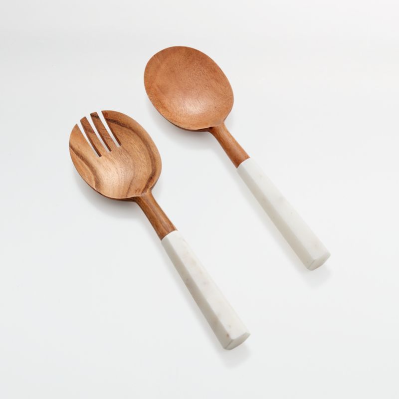 Wood and Marble Salad Servers, Set of 2 + Reviews | Crate and Barrel | Crate & Barrel