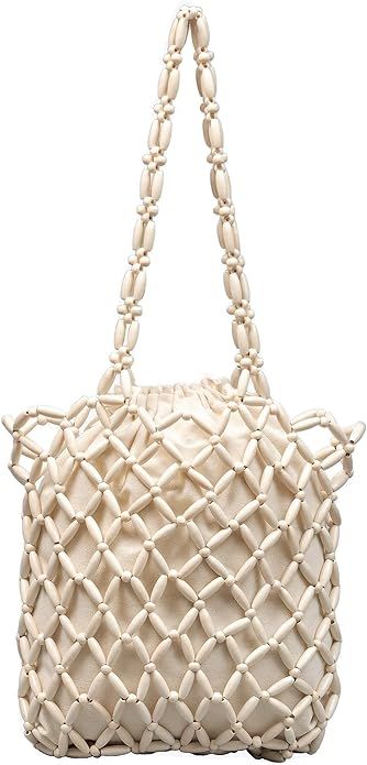 CerfoParlen Wooden Beaded Bag nature Handmade Totes Beaded Shoulder Bag Woven Bags for Women | Amazon (US)