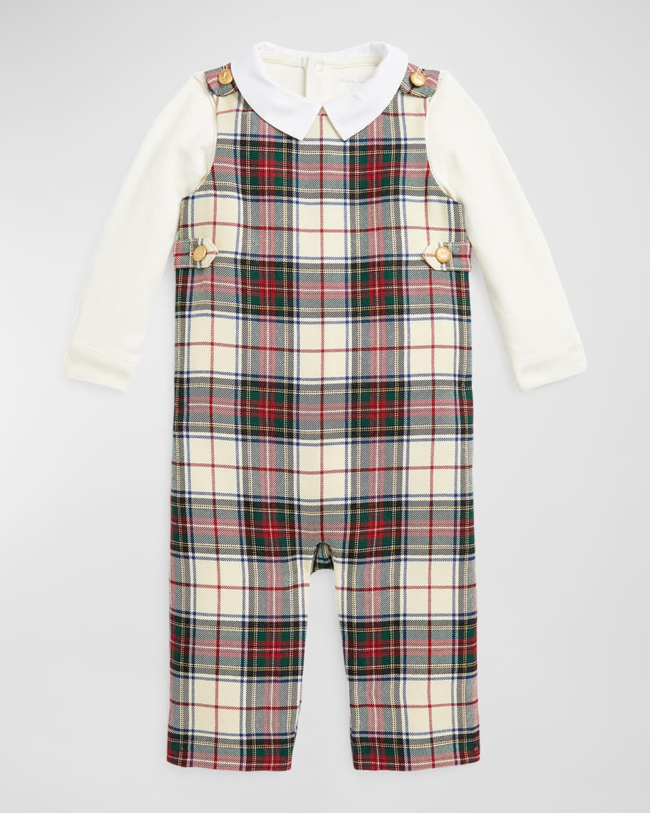 Ralph Lauren Childrenswear Boy's Plaid Wool Overalls W/ Bodysuit Set, Size 6M-24M | Neiman Marcus