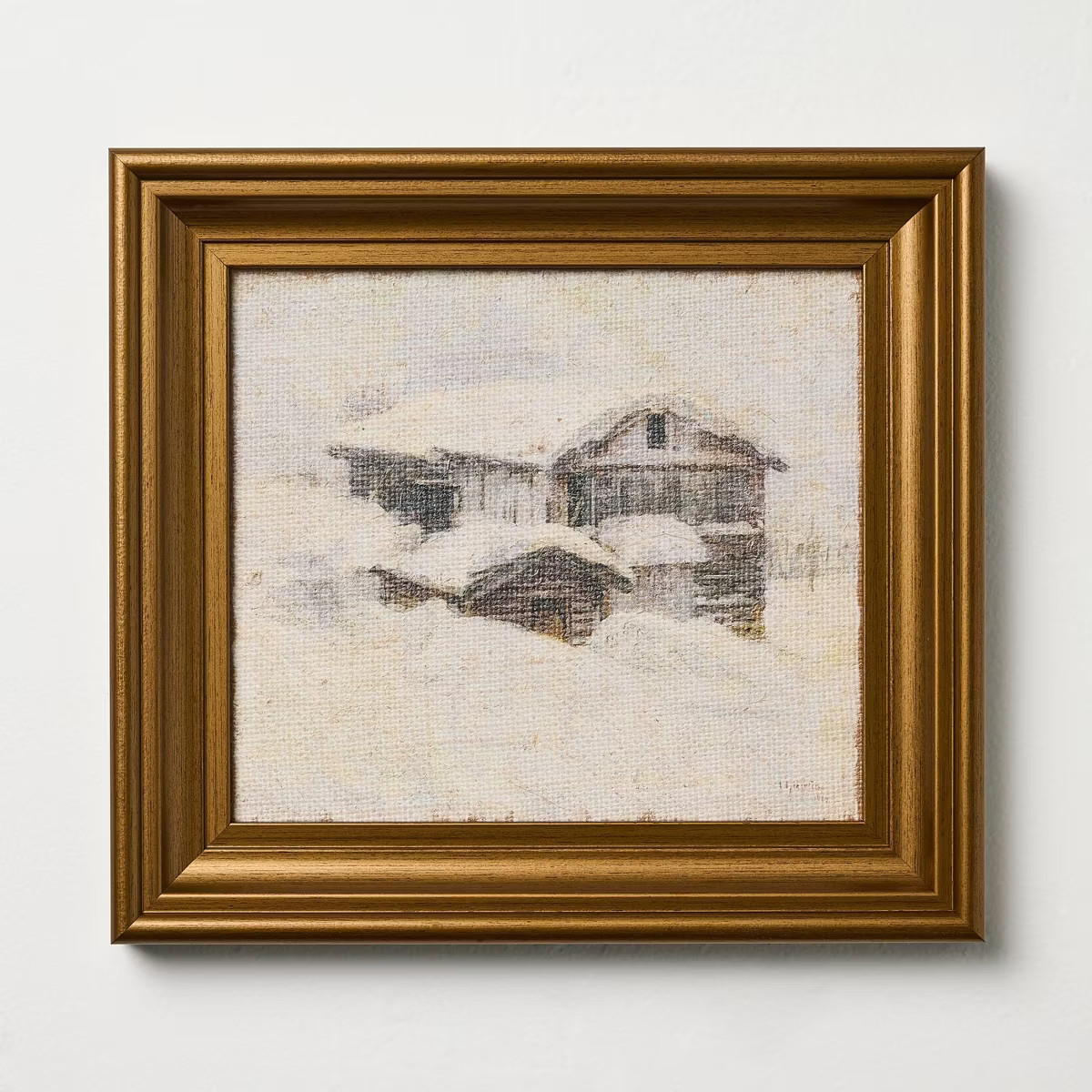 10"x11" Snowy Cabin Burlap Framed Wall Art - Hearth & Hand™ with Magnolia | Target