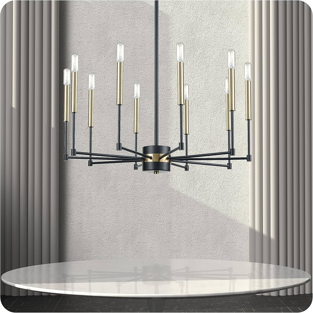 Elk Home Livingston 10-Light Chandelier-Matte Black & Satin Brass, 29" W x 29" D x 14" H, Room De... | Amazon (US)