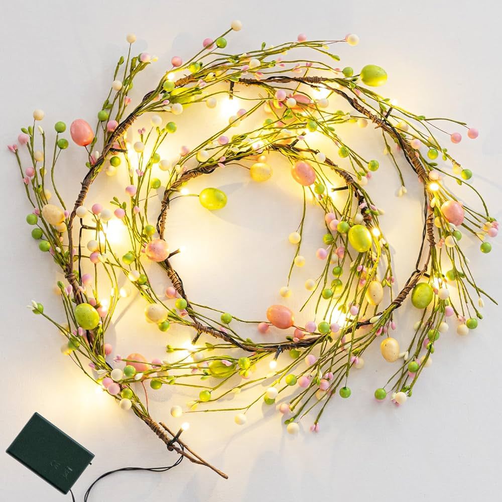 6.6 FT Lighted Easter Garland with Easter Egg and Mixed Berry, Artificial Spring Garlands with Ti... | Amazon (CA)